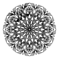 mandala circle pattern vintage decorative pattern indian skin painting tattoo oriental art Mandala floral coloring page for adults relaxation, black and white mandala coloring page hand drawn outlined