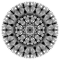 mandala circle pattern vintage decorative pattern indian skin painting tattoo oriental art Mandala floral coloring page for adults relaxation, black and white mandala coloring page hand drawn outlined