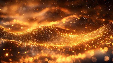 Obraz premium Golden glitter background Glittering surface with twinkling lights for an elegant design or festive decoration or wedding invitation card template shiny gold abstract pattern wallpaper. High Quality.