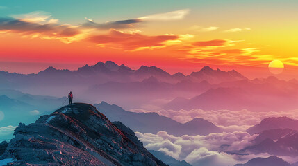 Climbing enthusiasts climb to the top to watch the beautiful and spectacular sunrise