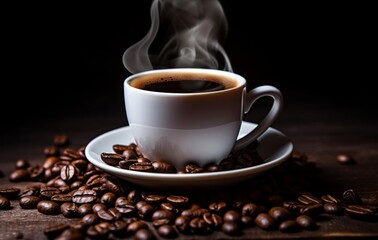 Obraz premium coffee with beans on a dark background