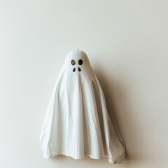 Minimalist Ghost Silhouette on White Background, Halloween Concept