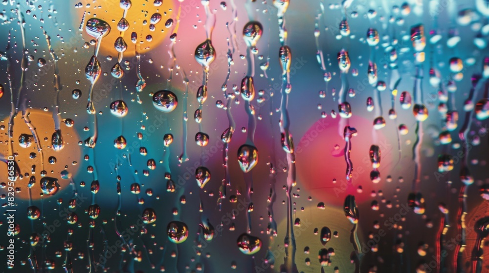 Aufkleber a close-up of water droplets on a window pane, refracting the light into dazzling prisms of color.