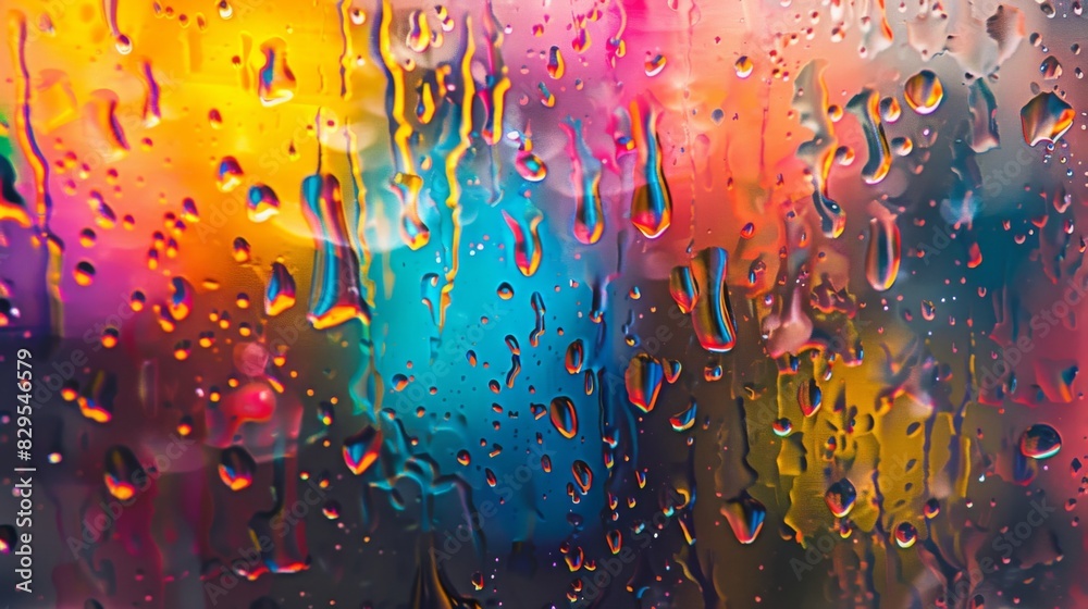 Aufkleber a close-up of water droplets on a window pane, refracting the light into dazzling prisms of color.