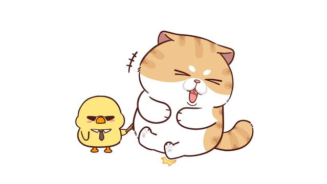 Animated Funny Cat Tickled by Stick and Laughing - White Background