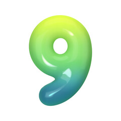 Stylish 3D number 9 with green-blue gradient. Modern, vibrant, and abstract. Perfect for digital art, graphic design, and creative projects. Vector illustration