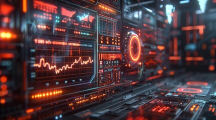 Obraz premium 3D Cryptocurrency Exchange: state-of-the-art 3D cryptocurrency exchange, with digital interfaces, blockchain technology, and futuristic trading environments. 