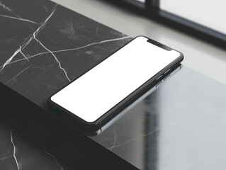 Smartphone Mockup with Blank Transparent Screen on Black Desk
