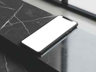Smartphone Mockup with Blank Transparent Screen on Black Desk