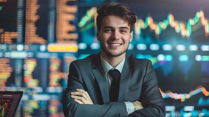 Fototapeta premium Young Financial Analyst Thriving in Colorful Business Environment