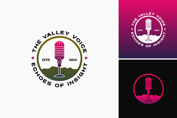 The Valley Voice: Echoes of Insight Logo: A dynamic design with a valley silhouette and sound waves, symbolizing communication. Ideal for media outlets, podcast platforms, or communication agencies.