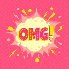 Omg - comic speech bubble, text sound effect. Colorful vector illustration of explosion in cartoon style.
