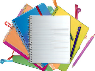 Colorful Notebooks Stacked for Back to School Supplies Isolated on Transparent Background