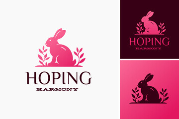 Pink Rabbit: Hoping Harmony Logo: A charming design featuring a pink rabbit in a peaceful scene, symbolizing hope and tranquility. Perfect for childcare centers, toy stores, or positivity campaigns.
