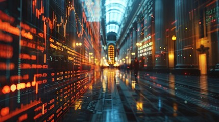 Obraz premium 3D Financial History Timeline: Create a 3D timeline showcasing significant events in financial history, such as the founding of major stock exchanges.