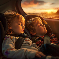 Child Sleeping Peacefully in a Car During a Summer Road Trip