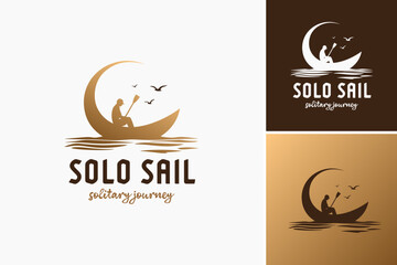Solo Sail: Solitary Journey Logo: A serene design with a lone sailboat on calm waters, symbolizing independence and introspection. Ideal for solo travel agencies, personal development coaches,
