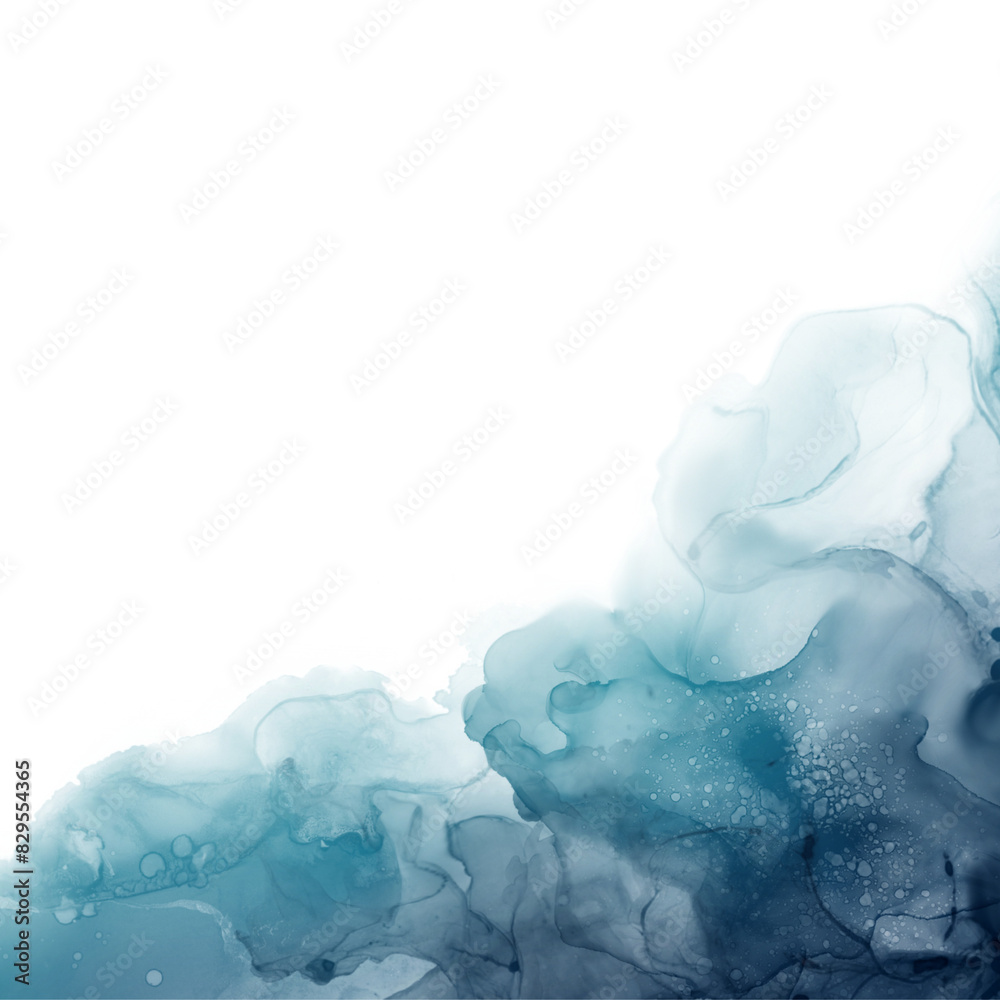 Poster blue watercolor alcohol ink paint liquid fluid isolated on transparent background for design element