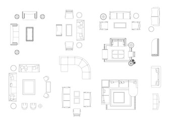 bed furniture icon interior plan view top set vector. architecture house line home outline apartment collection isolated layout design project blueprint.