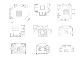 bed furniture icon interior plan view top set vector. architecture house line home outline apartment collection isolated layout design project blueprint.