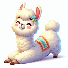 Fototapeta premium cute llama alpaca stretching cartoon , 3d Generative AI