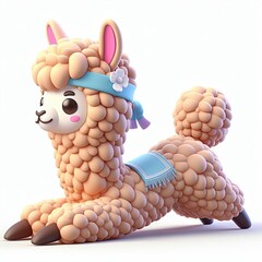 Fototapeta premium cute llama alpaca stretching cartoon , 3d Generative AI