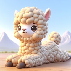 Fototapeta premium cute llama alpaca stretching cartoon , 3d Generative AI