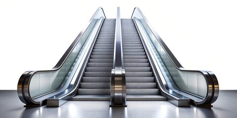 Sleek escalator against a white background