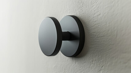 Round metallic door handle on a wall, close-up view.