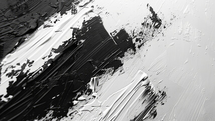 Abstract black and white painting with textured brushstrokes.