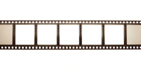 Long 35mm film strip with empty or blank window elements, perfect for adding text or images, isolated on white background