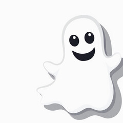 Minimalist Ghost Shape with Friendly Face on White Background