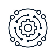 Automatic complex systems of control and management of technological processes. Vector linear icon on a white background.