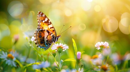 Serene Butterfly perched on Vibrant Flower in a Lush Meadow