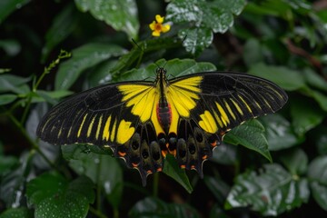 Beautiful Butterfly with Vibrant Yellow and Black Wings Feeding on Sweet Nectar in Nature