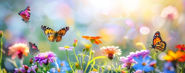 Serene Butterfly Garden: Vibrant Flowers and Delicate Insects Amidst Nature's Beauty