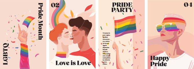 Gay pride month poster design collection. Set of banners for LGBTQ pride celebration