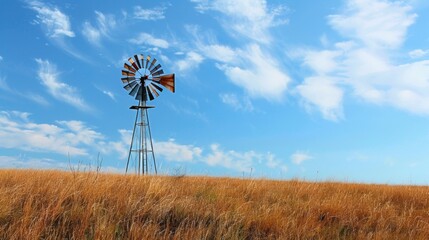 Small windmill, wind turbine energy. Energy source from wind energy. Alternative electricity.