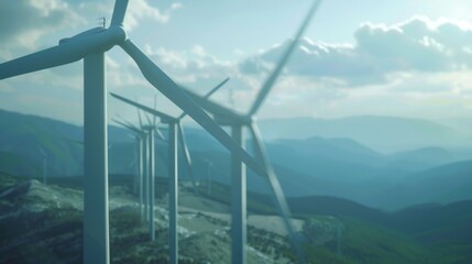 Wind turbine energy, close-up. Energy source from wind energy. Alternative electricity.