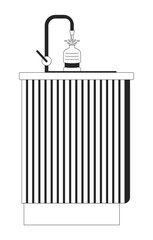 Filling bottle with water in kitchen sink black and white 2D line cartoon object. Reusable flask for drinks isolated vector outline item. Pouring water monochromatic flat spot illustration