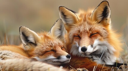 Fototapeta premium Red fox cub and mother
