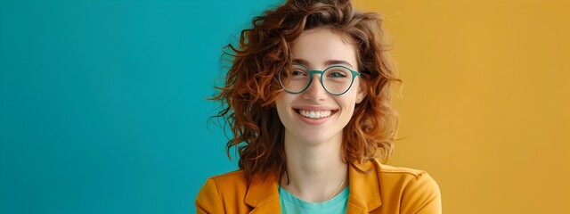 Cheerful Young Mental Health Counselor Working on a Colorful Background Symbolizing Hope and Guidance