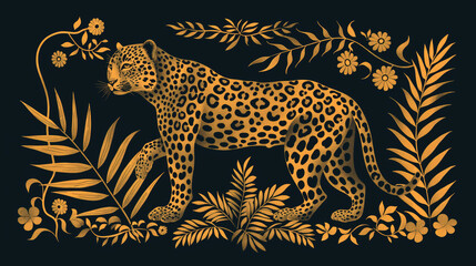 illustration of a leopard, image in yellow and black colors