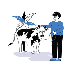 A muslim man with cow, eid al adha concept illustration
