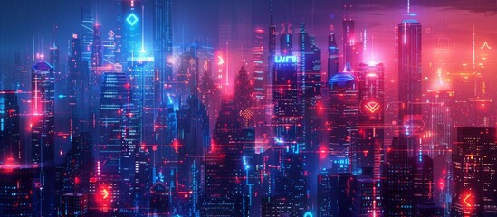 Futuristic Smart Cyber City: Innovative Urban Landscape in Digital Circuitry, futuristic technology concept,  graphic banner design 