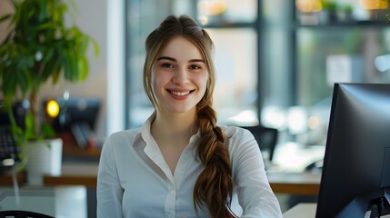 Enthusiastic Front Desk Associate Excels in Vibrant Office Workspace