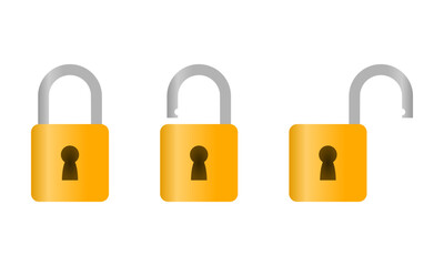Set yellow vintage padlock key lock and unlock icon vector design