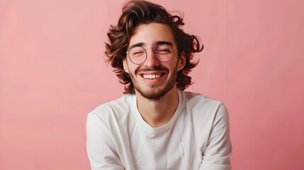 Fototapeta premium Happy Young Addiction Counselor Providing Professional Guidance and Support on Colorful Background