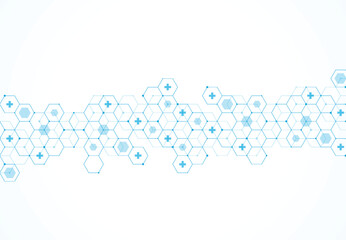 Abstract hexagonal molecular structures in technology background and science style. Medical design. Vector illustration