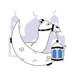 Camel holding islamic vintage lantern denoting concept illustration of eid al adha